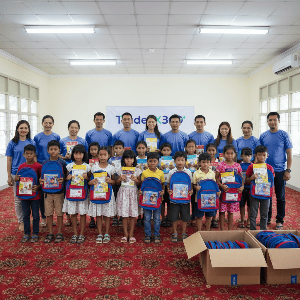 TradeFX360 charity program with children holding gifts